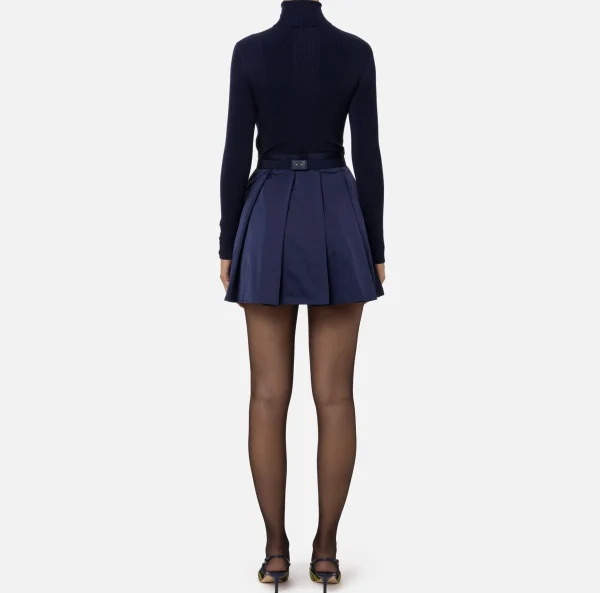 Elisabetta Franchi Mini Abiti | Abiti In Maglia^Miniabito in viscosa e seta a costine con ricamo logo Navy