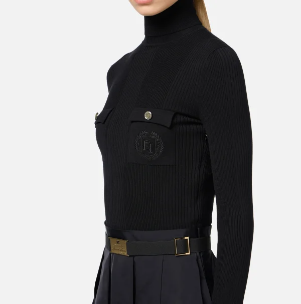 Elisabetta Franchi Mini Abiti | Abiti In Maglia^Miniabito in viscosa e seta a costine con ricamo logo Nero