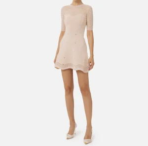 Elisabetta Franchi Mini Abiti | Abiti In Maglia^Miniabito in viscosa motivo chevron con borchie RosaCipria