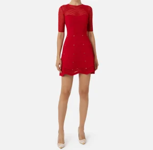 Elisabetta Franchi Mini Abiti | Abiti In Maglia^Miniabito in viscosa motivo chevron con borchie RedPassion