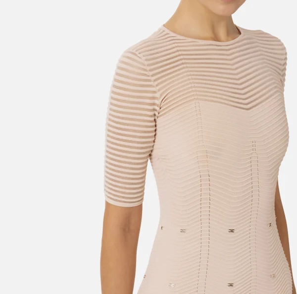 Elisabetta Franchi Mini Abiti | Abiti In Maglia^Miniabito in viscosa motivo chevron con borchie RosaCipria