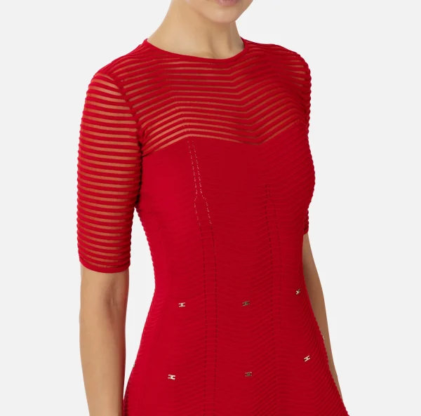 Elisabetta Franchi Mini Abiti | Abiti In Maglia^Miniabito in viscosa motivo chevron con borchie RedPassion