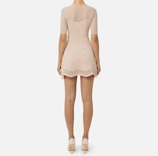 Elisabetta Franchi Mini Abiti | Abiti In Maglia^Miniabito in viscosa motivo chevron con borchie RosaCipria