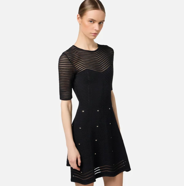 Elisabetta Franchi Mini Abiti | Abiti In Maglia^Miniabito in viscosa motivo chevron con borchie Nero