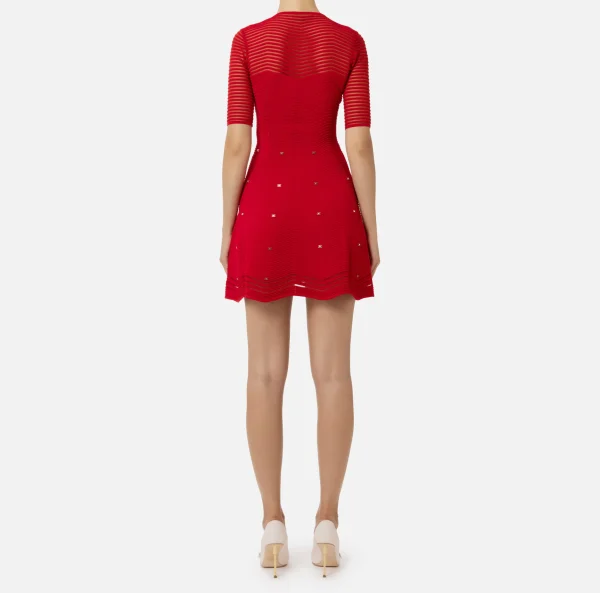 Elisabetta Franchi Mini Abiti | Abiti In Maglia^Miniabito in viscosa motivo chevron con borchie RedPassion
