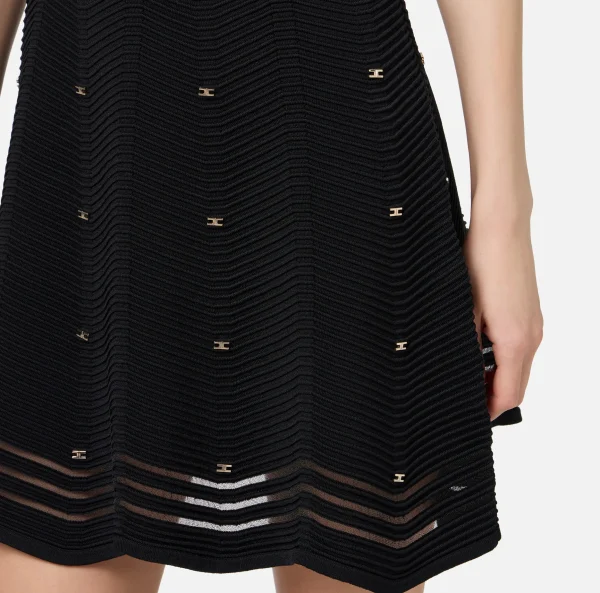 Elisabetta Franchi Mini Abiti | Abiti In Maglia^Miniabito in viscosa motivo chevron con borchie Nero