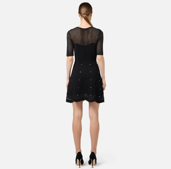 Elisabetta Franchi Mini Abiti | Abiti In Maglia^Miniabito in viscosa motivo chevron con borchie Nero