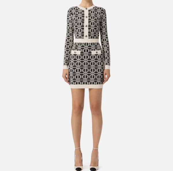 Elisabetta Franchi Mini Abiti | Abiti In Maglia^Miniabito logo jacquard Nero/Burro