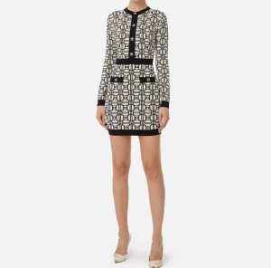 Elisabetta Franchi Mini Abiti | Abiti In Maglia^Miniabito logo jacquard Burro/Nero