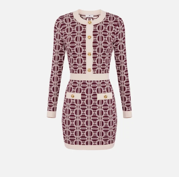 Elisabetta Franchi Mini Abiti | Abiti In Maglia^Miniabito logo jacquard RougeNoir/Burro