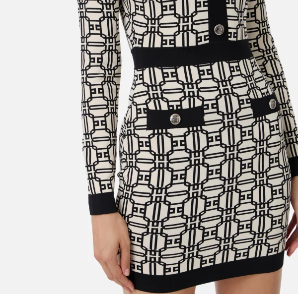 Elisabetta Franchi Mini Abiti | Abiti In Maglia^Miniabito logo jacquard Burro/Nero