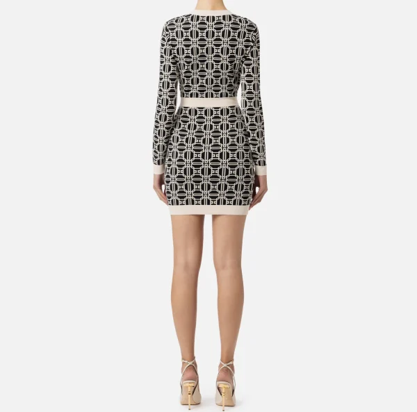 Elisabetta Franchi Mini Abiti | Abiti In Maglia^Miniabito logo jacquard Nero/Burro