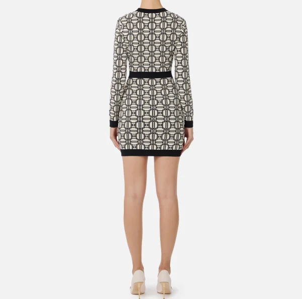 Elisabetta Franchi Mini Abiti | Abiti In Maglia^Miniabito logo jacquard Burro/Nero