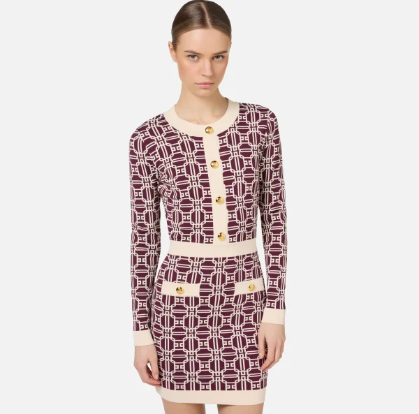 Elisabetta Franchi Mini Abiti | Abiti In Maglia^Miniabito logo jacquard RougeNoir/Burro