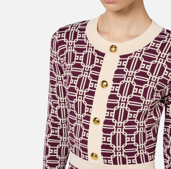 Elisabetta Franchi Mini Abiti | Abiti In Maglia^Miniabito logo jacquard RougeNoir/Burro