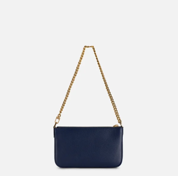 Elisabetta Franchi Borse A Spalla^Miniborsa a tracolla in pelle con lettering Navy