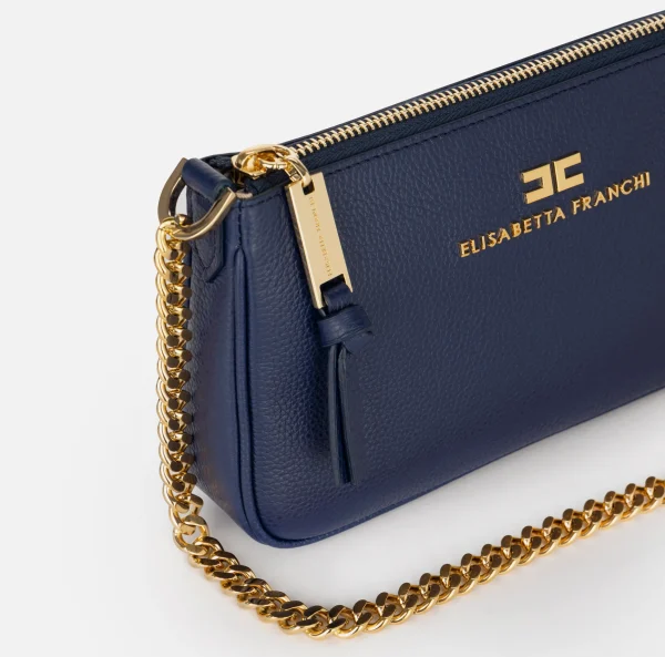 Elisabetta Franchi Borse A Spalla^Miniborsa a tracolla in pelle con lettering Navy