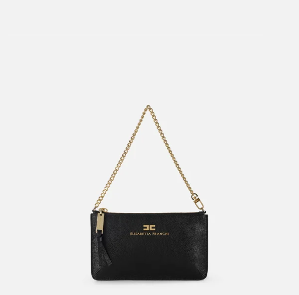 Elisabetta Franchi Borse A Spalla^Miniborsa baguette a tracolla in pelle con lettering Nero
