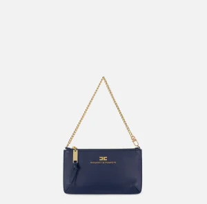 Elisabetta Franchi Borse A Spalla^Miniborsa baguette a tracolla in pelle con lettering Navy