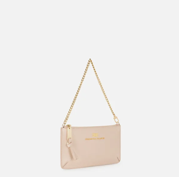 Elisabetta Franchi Borse A Spalla^Miniborsa baguette a tracolla in pelle con lettering Carne