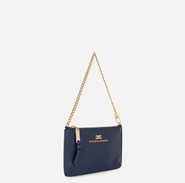 Elisabetta Franchi Borse A Spalla^Miniborsa baguette a tracolla in pelle con lettering Navy