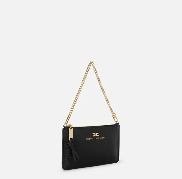 Elisabetta Franchi Borse A Spalla^Miniborsa baguette a tracolla in pelle con lettering Nero