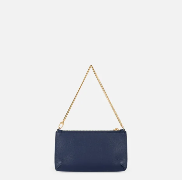 Elisabetta Franchi Borse A Spalla^Miniborsa baguette a tracolla in pelle con lettering Navy