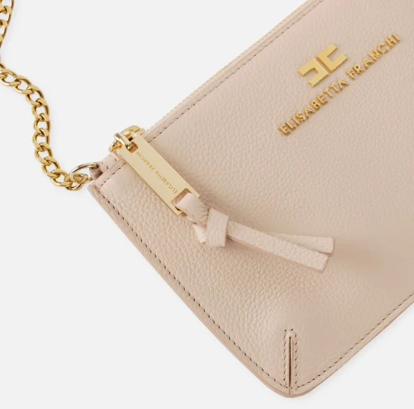 Elisabetta Franchi Borse A Spalla^Miniborsa baguette a tracolla in pelle con lettering Carne