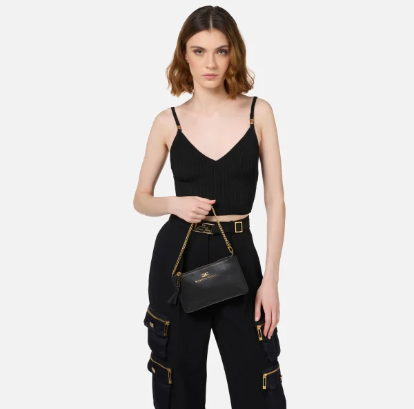 Elisabetta Franchi Borse A Spalla^Miniborsa baguette a tracolla in pelle con lettering Nero
