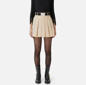 Elisabetta Franchi Gonne^Minigonna a pieghe in nylon tecnico leggero Crema