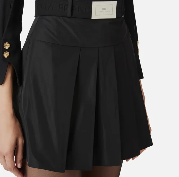 Elisabetta Franchi Gonne^Minigonna a pieghe in nylon tecnico leggero Nero