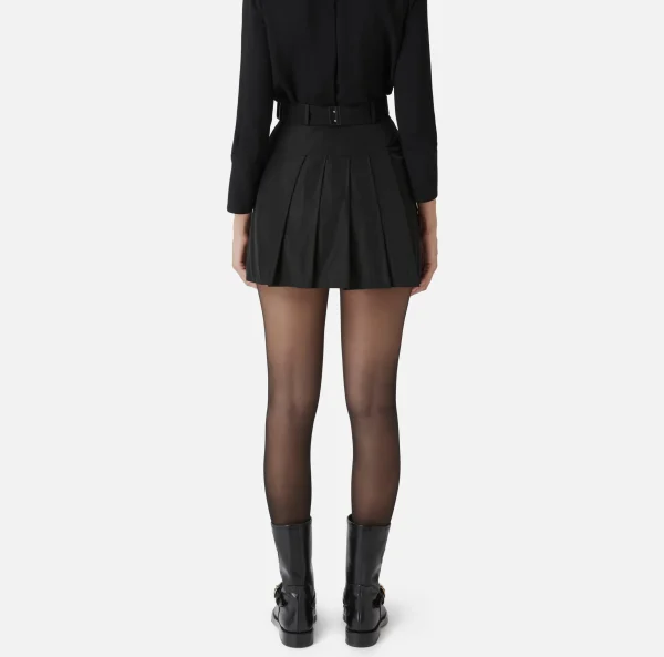 Elisabetta Franchi Gonne^Minigonna a pieghe in nylon tecnico leggero Nero