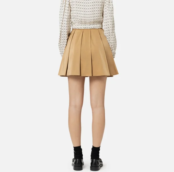 Elisabetta Franchi Gonne^Minigonna a pieghe in nylon tecnico con zip Camel