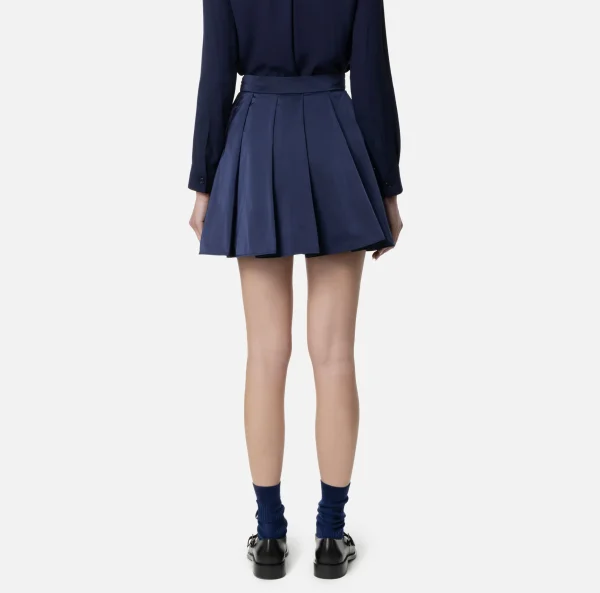 Elisabetta Franchi Gonne^Minigonna a pieghe in nylon tecnico con zip Navy