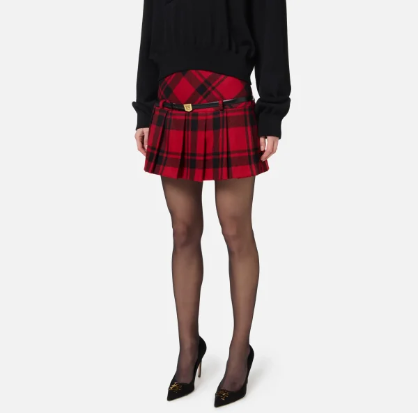 Elisabetta Franchi Gonne^Minigonna a pieghe in tartan di lana RedPassion/Nero