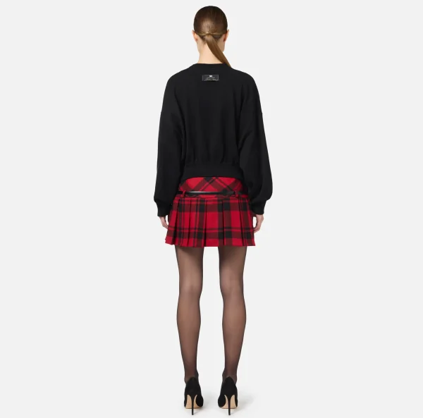 Elisabetta Franchi Gonne^Minigonna a pieghe in tartan di lana RedPassion/Nero