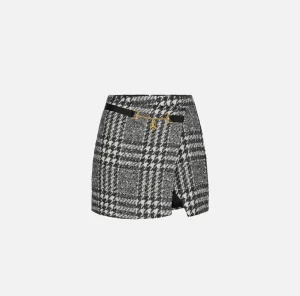 Elisabetta Franchi Gonne^Minigonna a portafoglio in tweed laminato Burro/Nero
