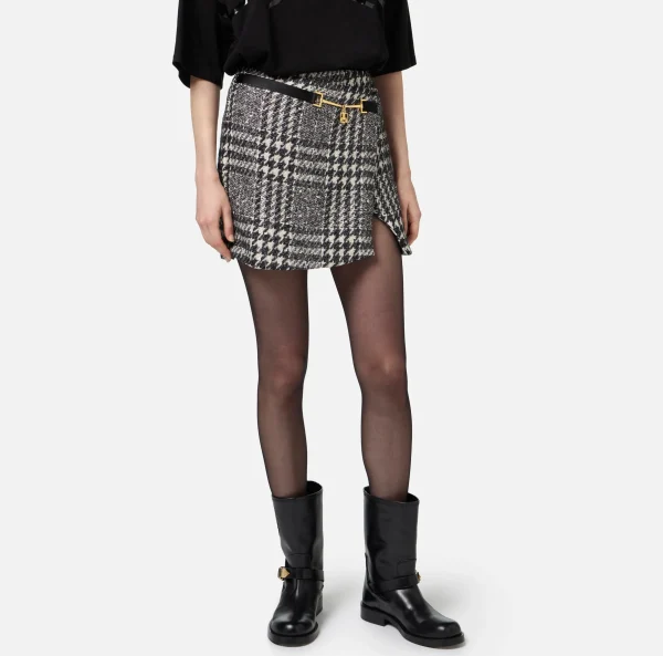 Elisabetta Franchi Gonne^Minigonna a portafoglio in tweed laminato Burro/Nero