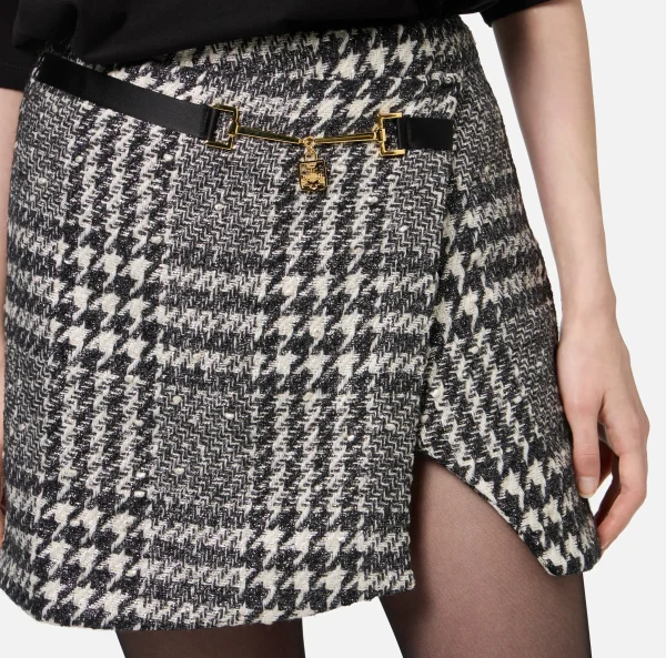 Elisabetta Franchi Gonne^Minigonna a portafoglio in tweed laminato Burro/Nero