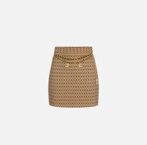 Elisabetta Franchi Tailleur | Gonne^Minigonna in crêpe stampa rombo con catena Camel/Nero