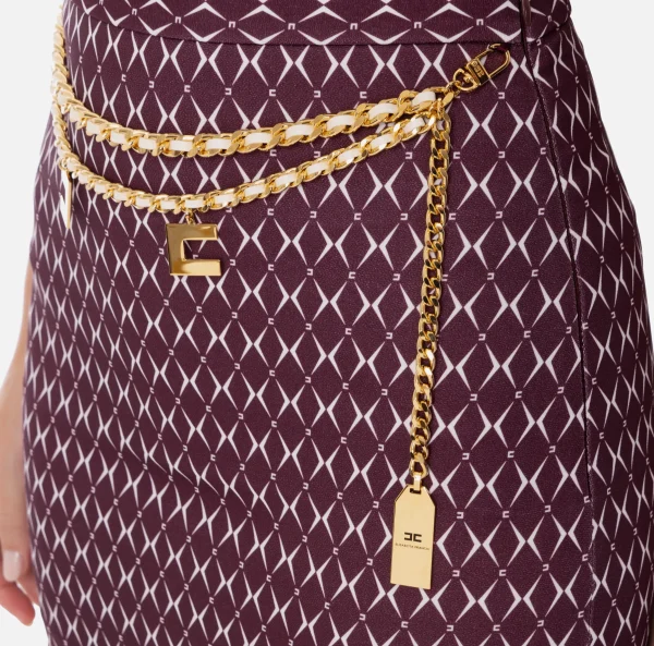 Elisabetta Franchi Tailleur | Gonne^Minigonna in crêpe stampa rombo con catena RougeNoir/Burro