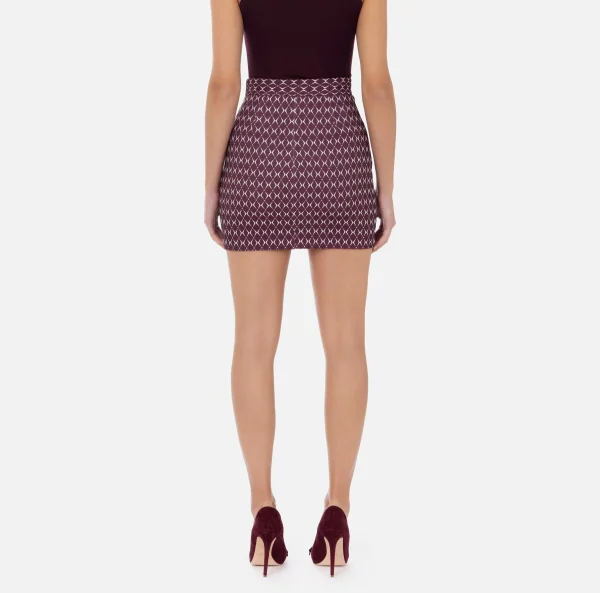 Elisabetta Franchi Tailleur | Gonne^Minigonna in crêpe stampa rombo con catena RougeNoir/Burro