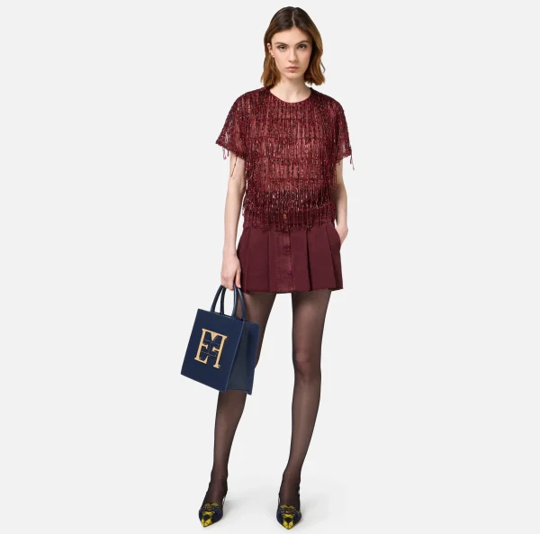 Elisabetta Franchi Gonne^Minigonna in denim plissé RougeNoir