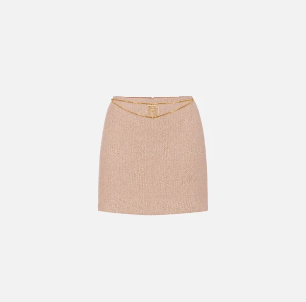 Elisabetta Franchi Gonne^Minigonna in tweed laminato con accessorio logo PeachRose