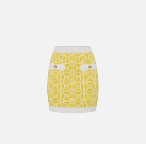 Elisabetta Franchi Gonne^Minigonna in viscosa jacquard con logo Mimosa/Avorio
