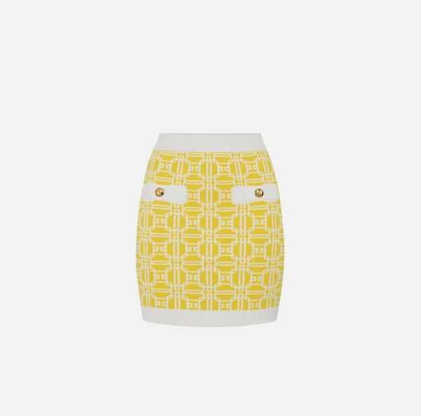 Elisabetta Franchi Gonne^Minigonna in viscosa jacquard con logo Mimosa/Avorio