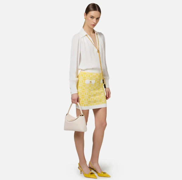Elisabetta Franchi Gonne^Minigonna in viscosa jacquard con logo Mimosa/Avorio