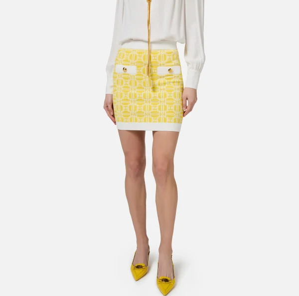 Elisabetta Franchi Gonne^Minigonna in viscosa jacquard con logo Mimosa/Avorio