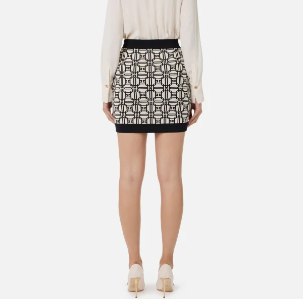 Elisabetta Franchi Gonne^Minigonna in viscosa jacquard con logo Burro/Nero