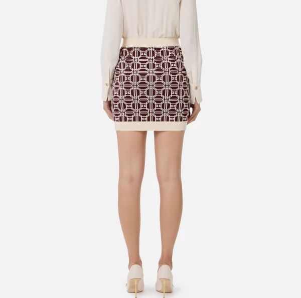 Elisabetta Franchi Gonne^Minigonna in viscosa jacquard con logo RougeNoir/Burro